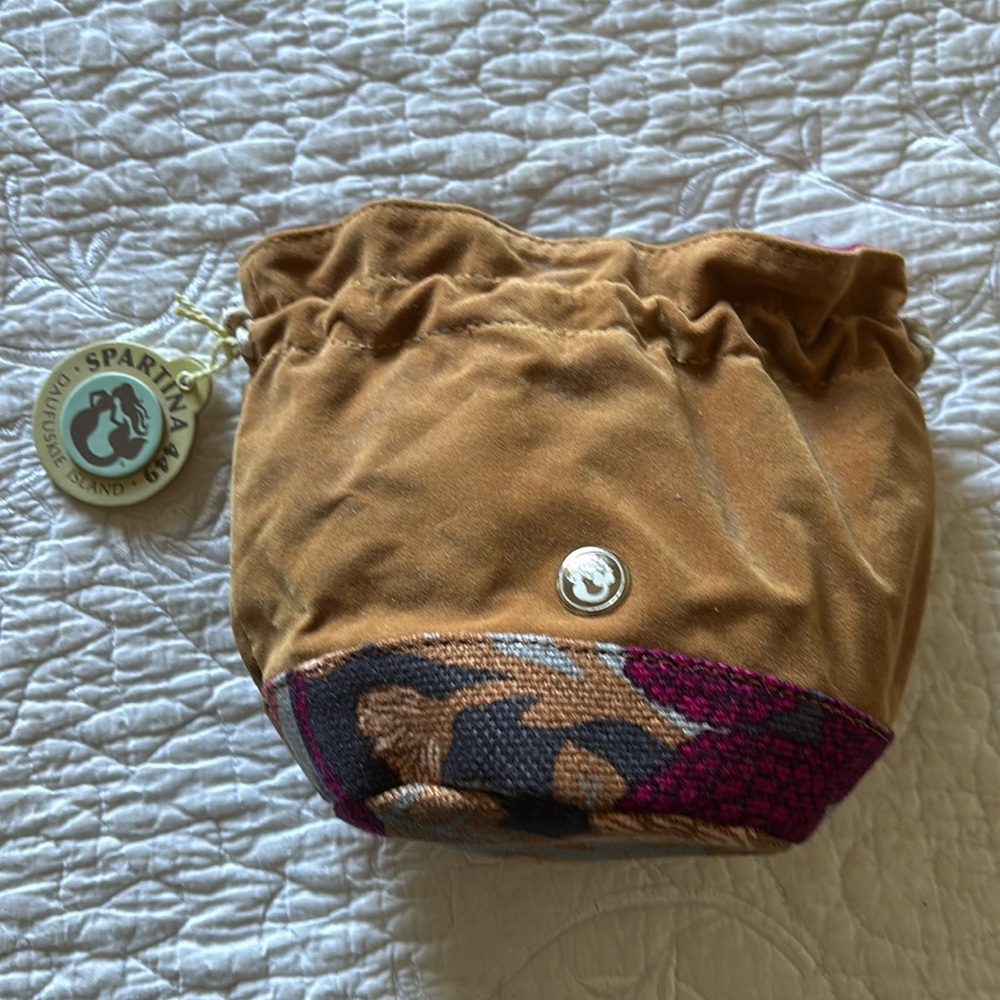 Spartina 449 Dafuskie Island suede & linen jewelry pouch NWT